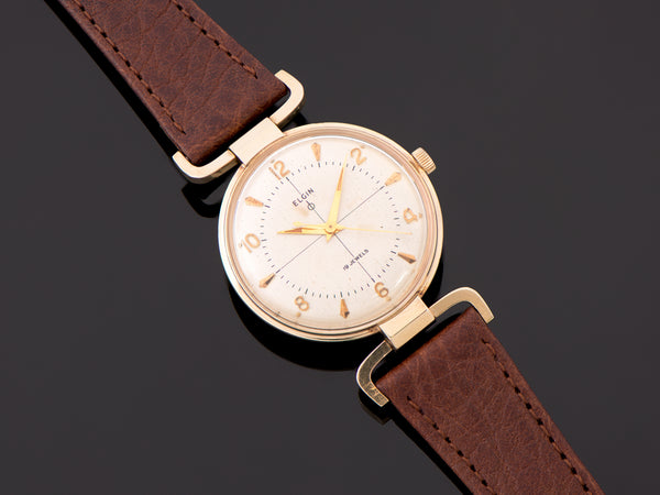 Elgin 10K Yellow Gold Polarus Watch Hinged Lug Drivers Circa 1960