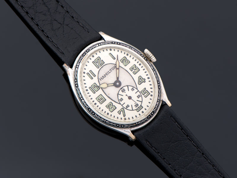 Hamilton Oval Engraved White Gold Filled Watch