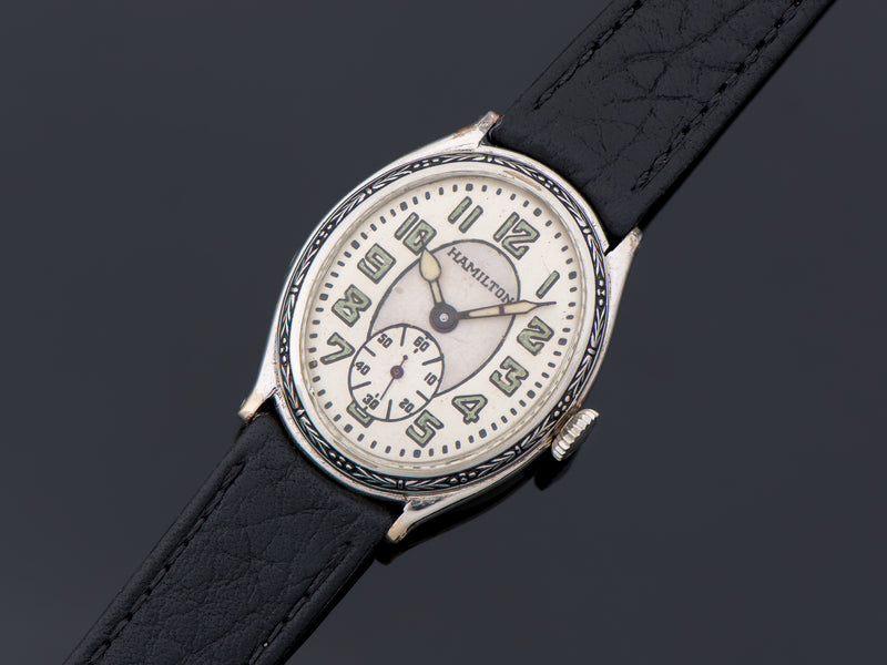 Hamilton Oval Engraved White Gold Filled Watch