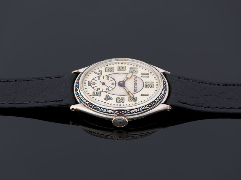 Hamilton Oval Engraved White Gold Filled Watch