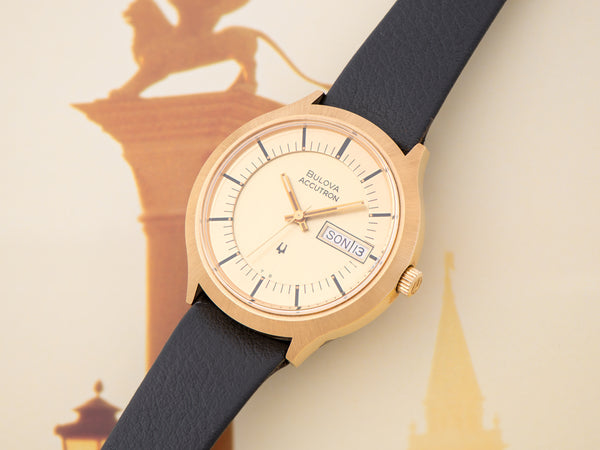 Bulova Accutron 2182G Watch Gold Tone With Original Strap