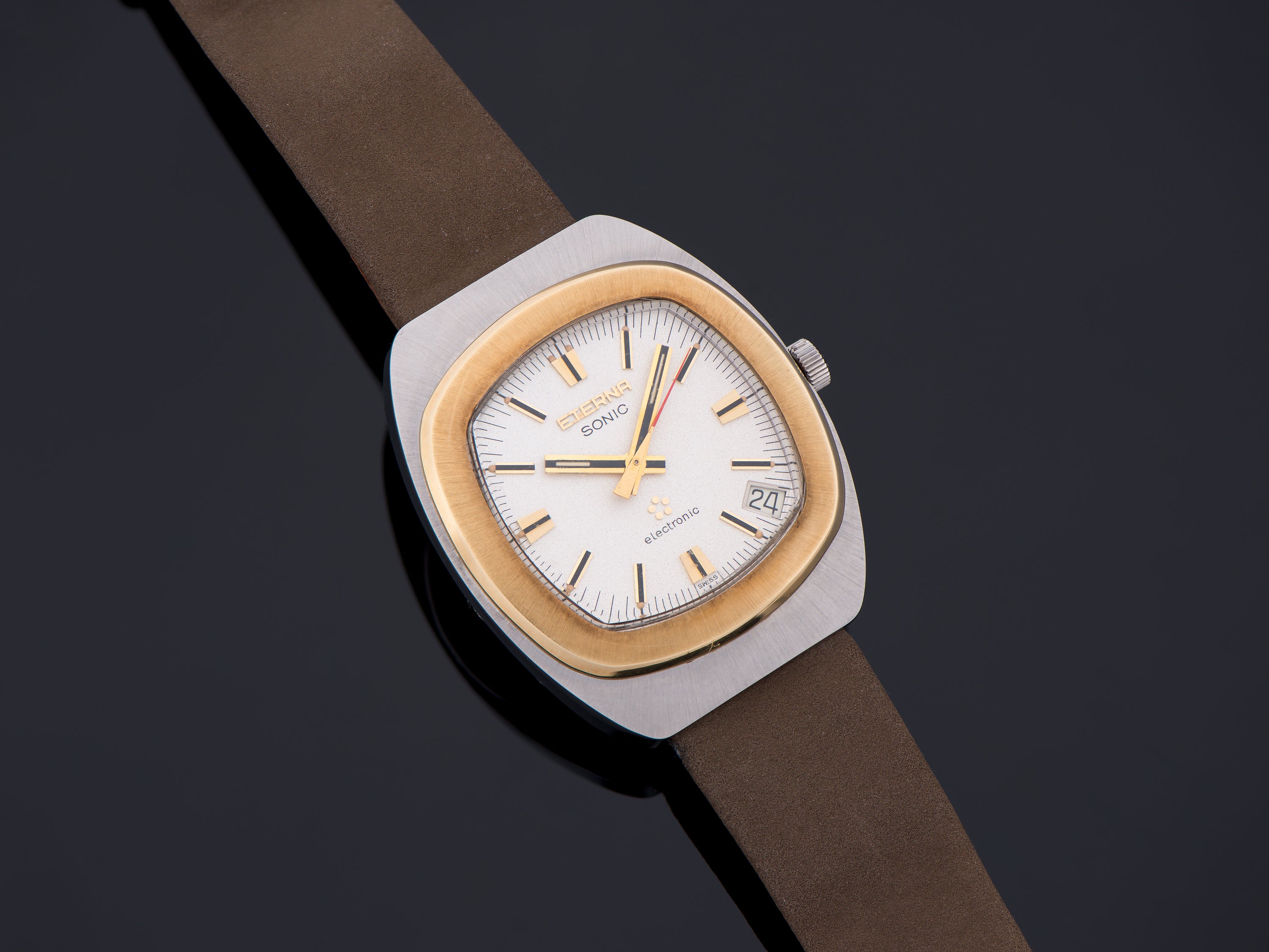 Eterna Sonic Tuning Fork Watch ESA 9162 Steel With 14K Bezel With Box