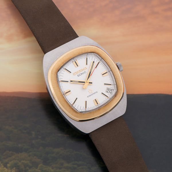 Eterna Sonic Tuning Fork Watch ESA 9162 Steel With 14K Bezel With Box
