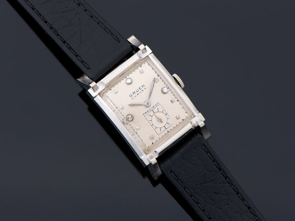 Gruen Curvex 14K White Gold Diamond Dial Watch