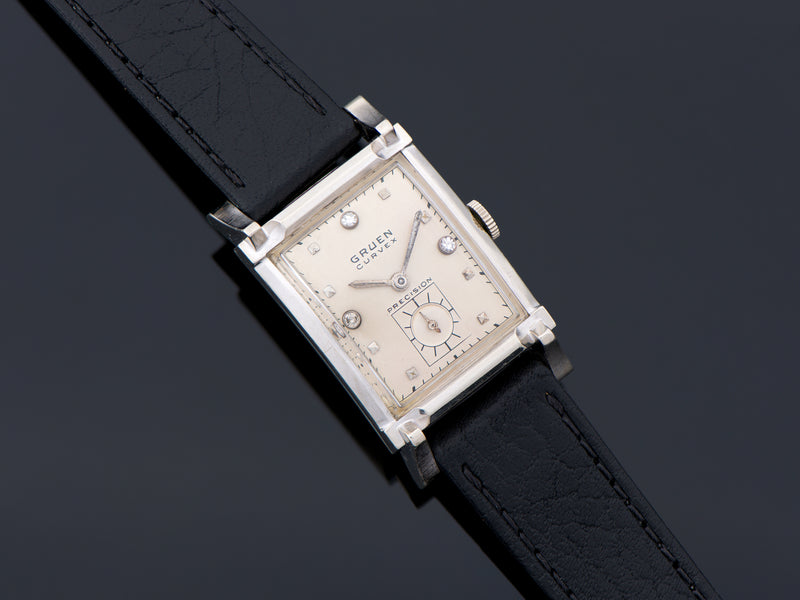 Gruen Curvex 14K White Gold Diamond Dial Watch