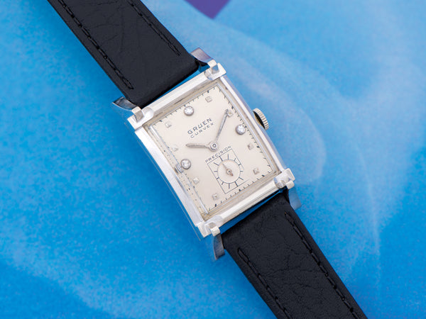 Gruen Curvex 14K White Gold Diamond Dial Watch