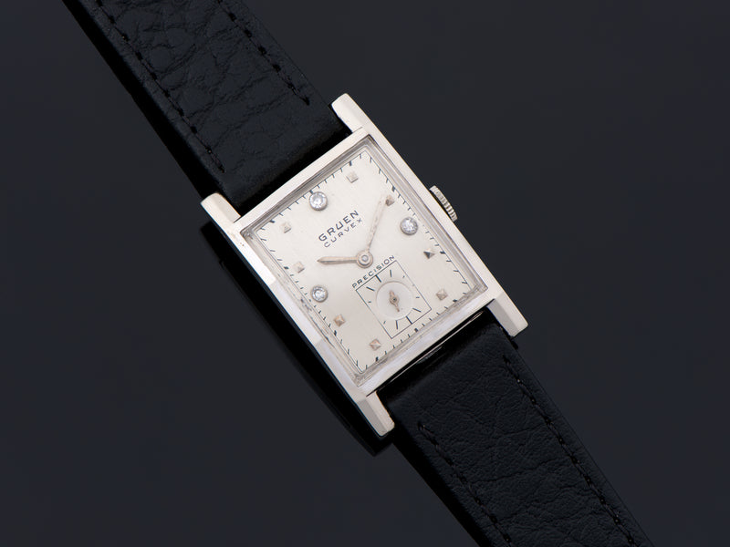 Gruen Curvex Executive 14K White Gold Diamond Dial Watch