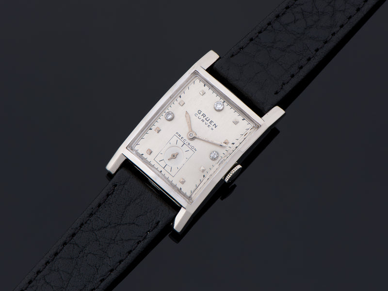 Gruen Curvex Executive 14K White Gold Diamond Dial Watch