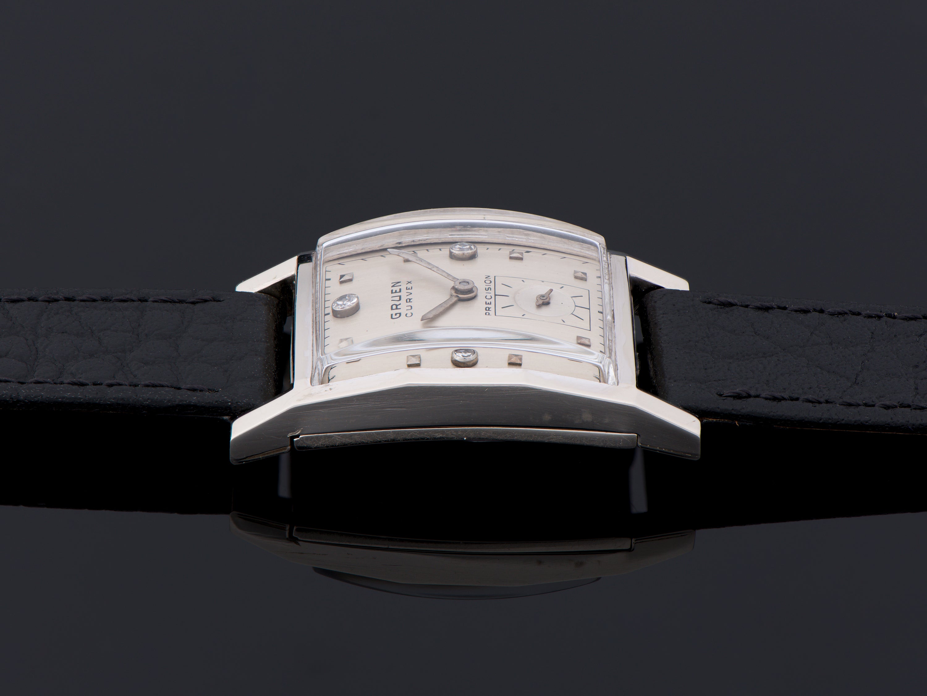 Gruen Curvex Executive 14K White Gold Diamond Dial Watch