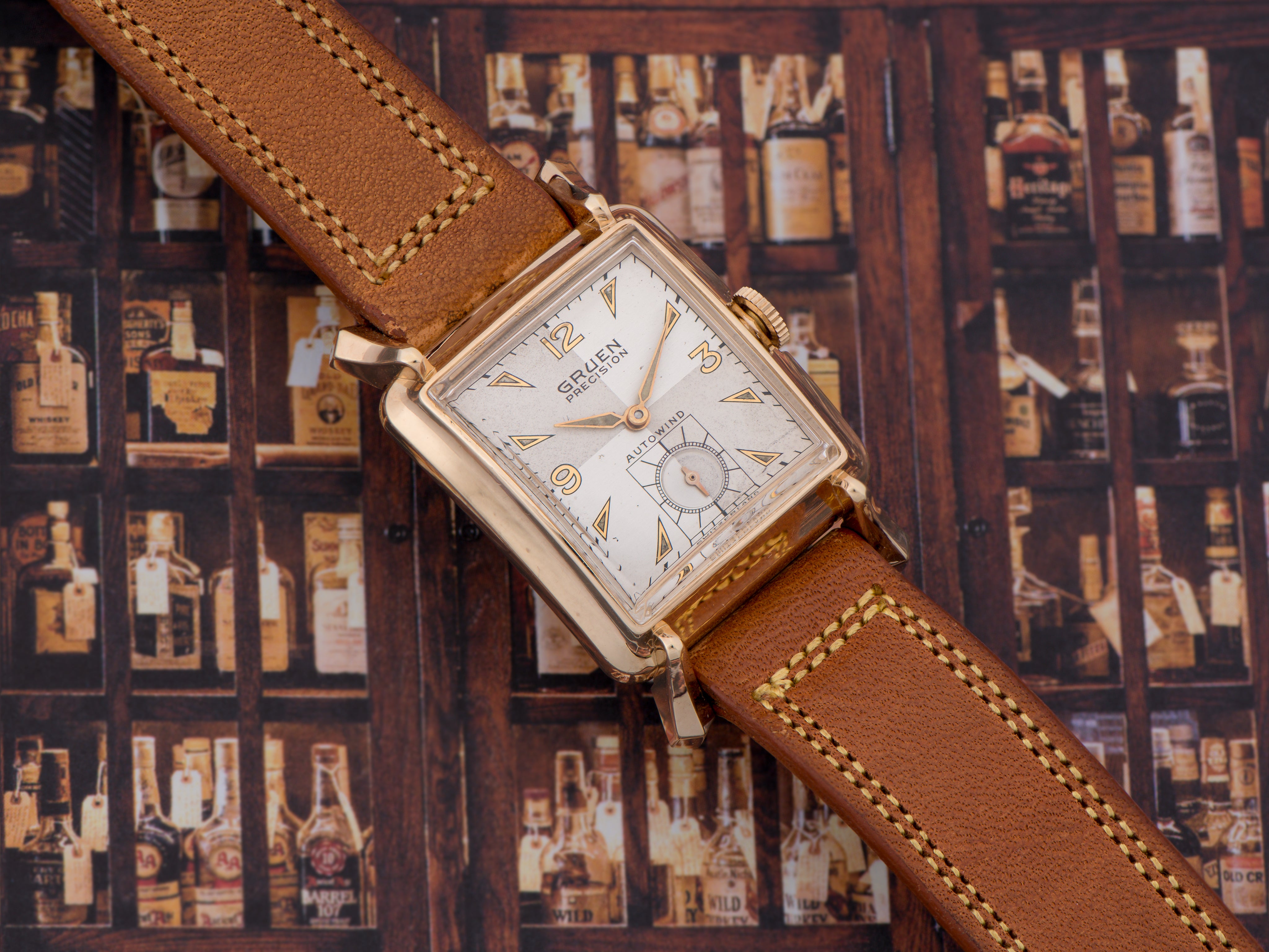 Gruen Precision Automatic Tank Four Quadrant Dial Original Strap Watch