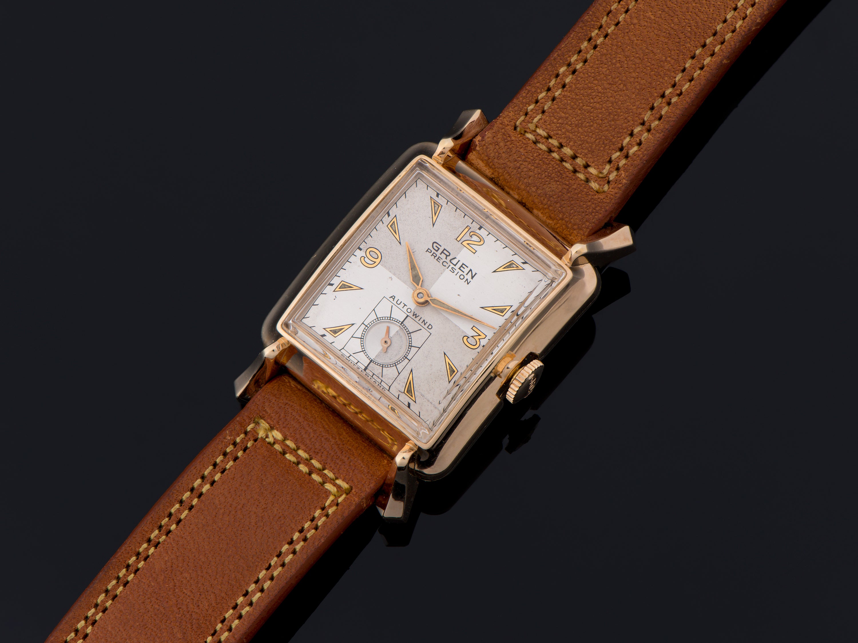 Gruen Precision Automatic Tank Four Quadrant Dial Original Strap Watch