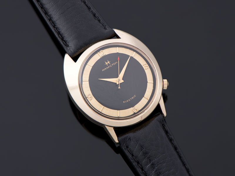 Hamilton Electric Saturn Watch Yellow Gold Filled with Original Finish Black Dial