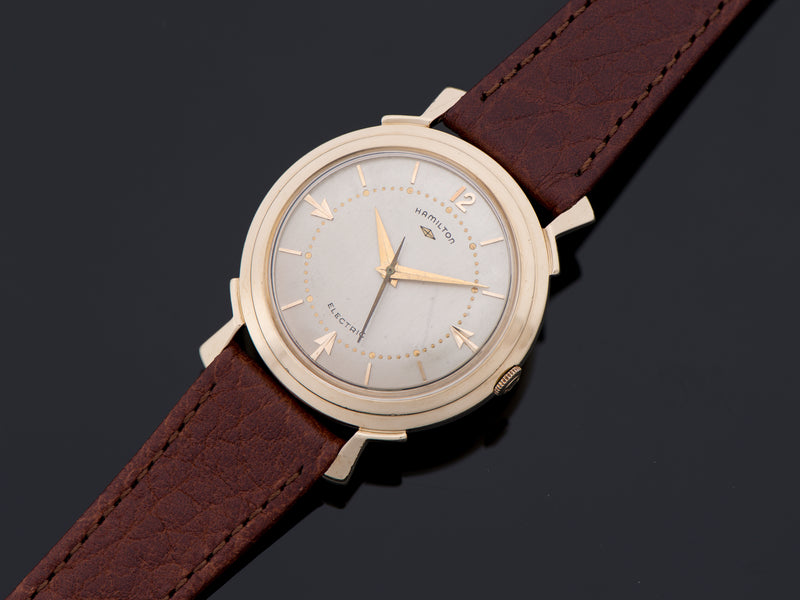 Hamilton Electric Van Horn Watch 14K Gold Original Finish Silver Dial