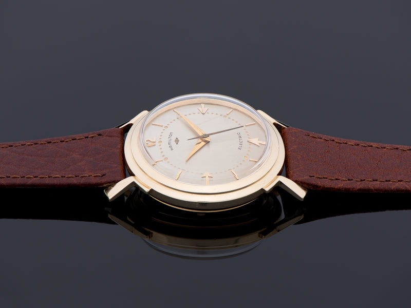Hamilton Electric Van Horn Watch 14K Gold Original Finish Silver Dial