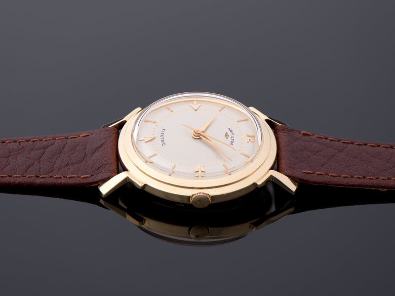 Hamilton Electric Van Horn Watch 14K Gold Original Finish Silver Dial