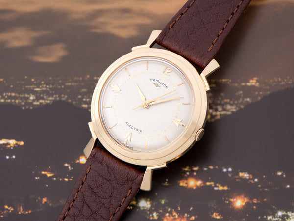 Hamilton Electric Van Horn Watch 14K Gold Original Finish Silver Dial