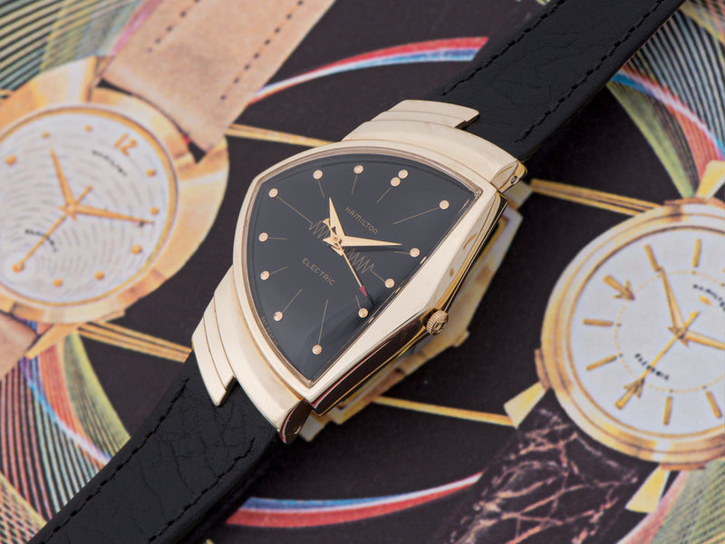 Hamilton Electric Ventura 14K Gold Black Dial Watch