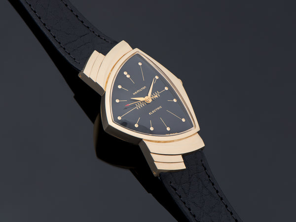 Hamilton Electric Ventura 14K Gold Watch Original Finish Black Dial