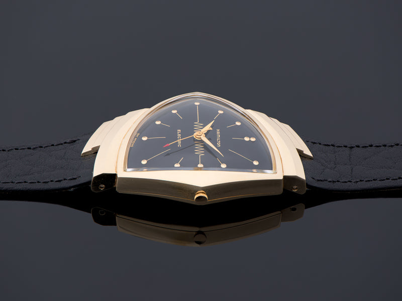 Hamilton Electric Ventura 14K Gold Watch Original Finish Black Dial