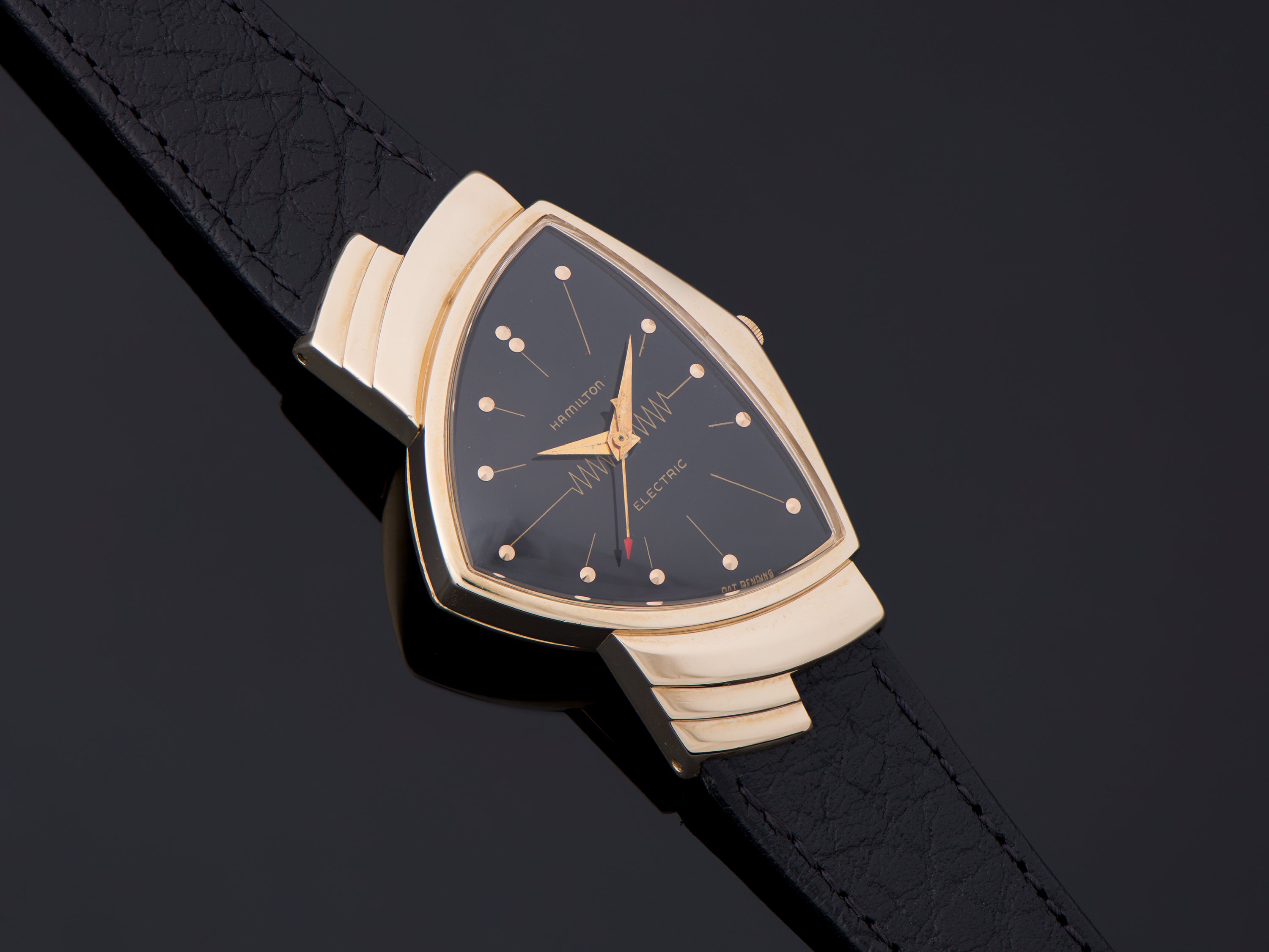 Hamilton Electric Ventura 14K Gold Black Dial Watch display picture 1