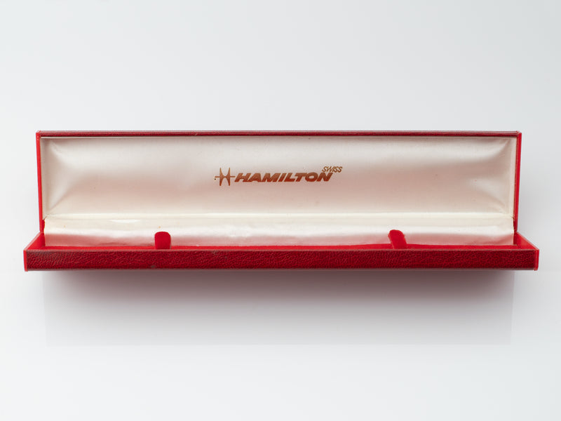 Hamilton Long Flat Red Faux Leather Box Circa 1970s to 80s