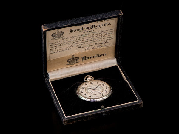 Hamilton Model 900 White Gold Filled Pocket Watch With Original Box