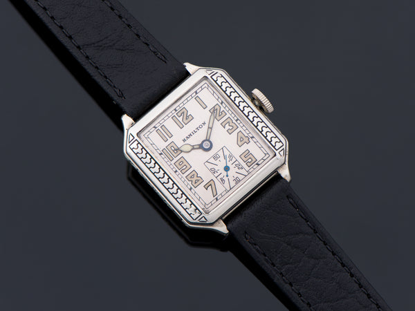 Hamilton Square B Engraved White Gold Filled Watch