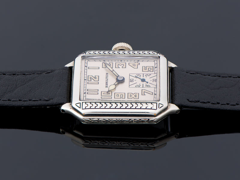 Hamilton Square B Engraved White Gold Filled Watch