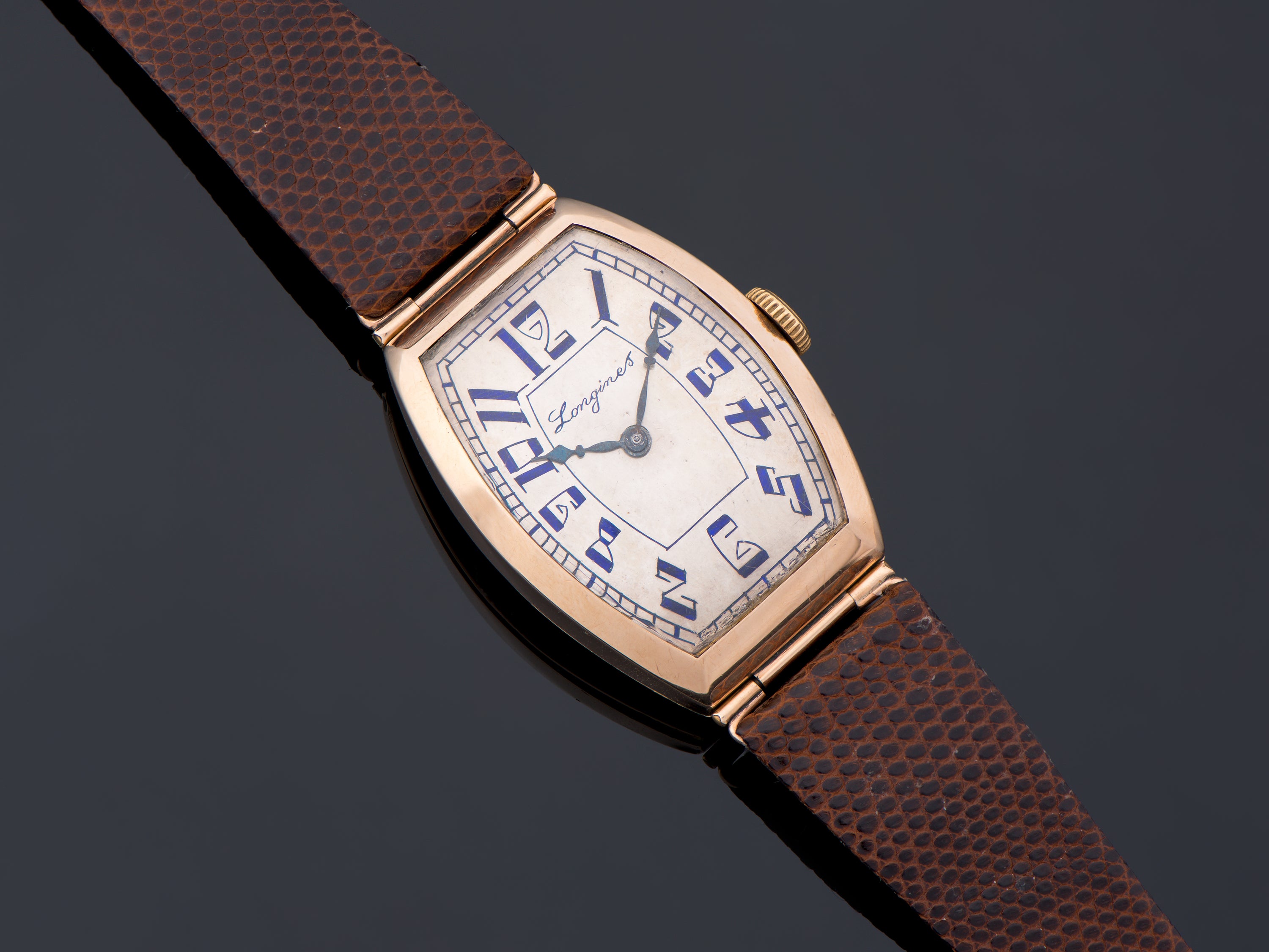 Longines 14K Rose Gold Tonneau Art Deco Watch