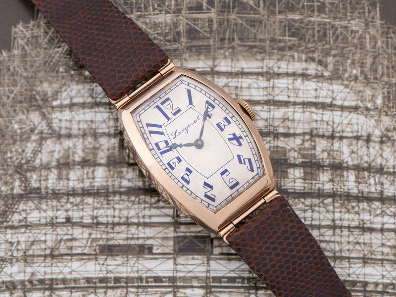 Longines 14K Rose Gold Tonneau Art Deco Watch