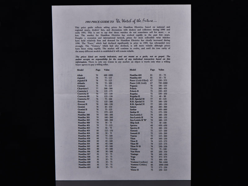 1991 Price Guide to The Watch of the Future