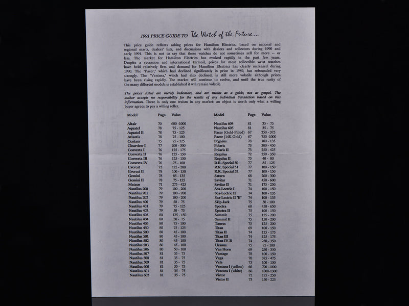 1991 Price Guide to The Watch of the Future