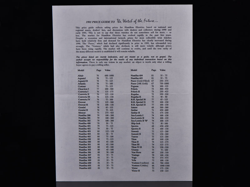 1991 Price Guide to The Watch of the Future