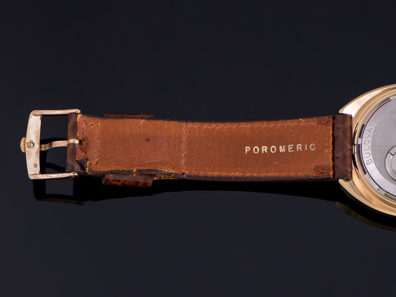 Accutron Signed Brown Snake Grain Watch Strap with Tuning Fork Signed Gold Filled Buckle