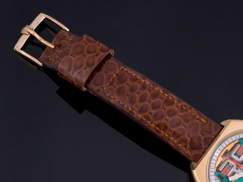 Accutron Signed Brown Snake Grain Watch Strap with Tuning Fork Signed Gold Filled Buckle