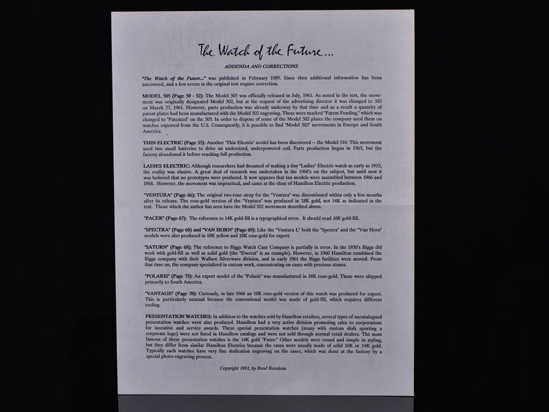 The Watch of the Future Addenda And Corrections