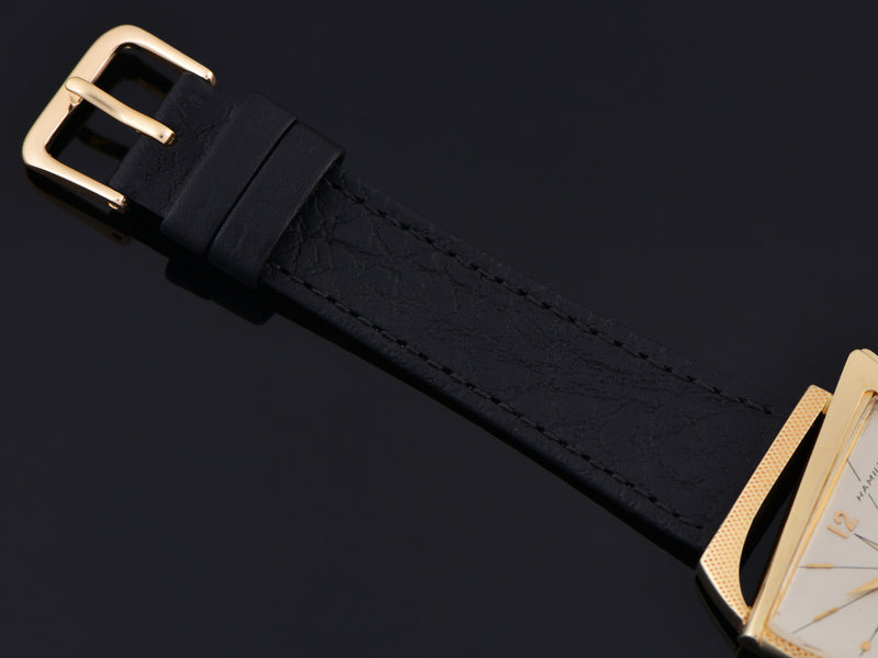 Brand New Genuine Leather Black Calf Grain Watch Strap with matching Gold Tone Buckle