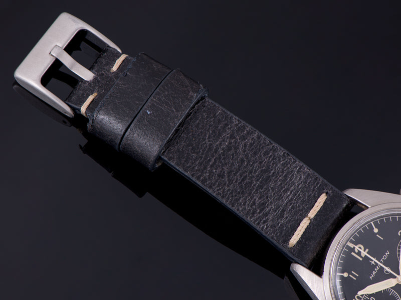 Black Leather Watch Strap with matching silver tone buckle