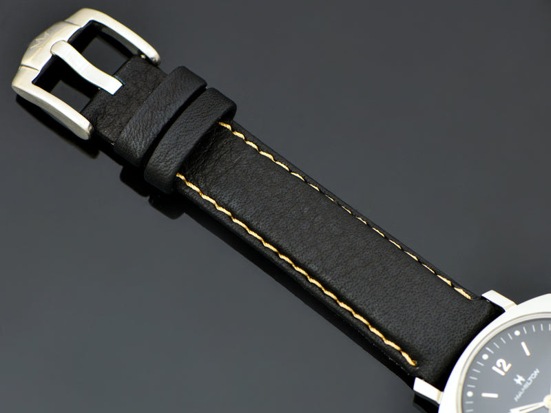 Brand New Genuine Bull Leather Black Watch Band with matching stainless steel buckle