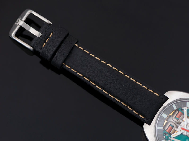Brand New Genuine Leather Black Alligator Grain Watch Strap With Steel Buckle