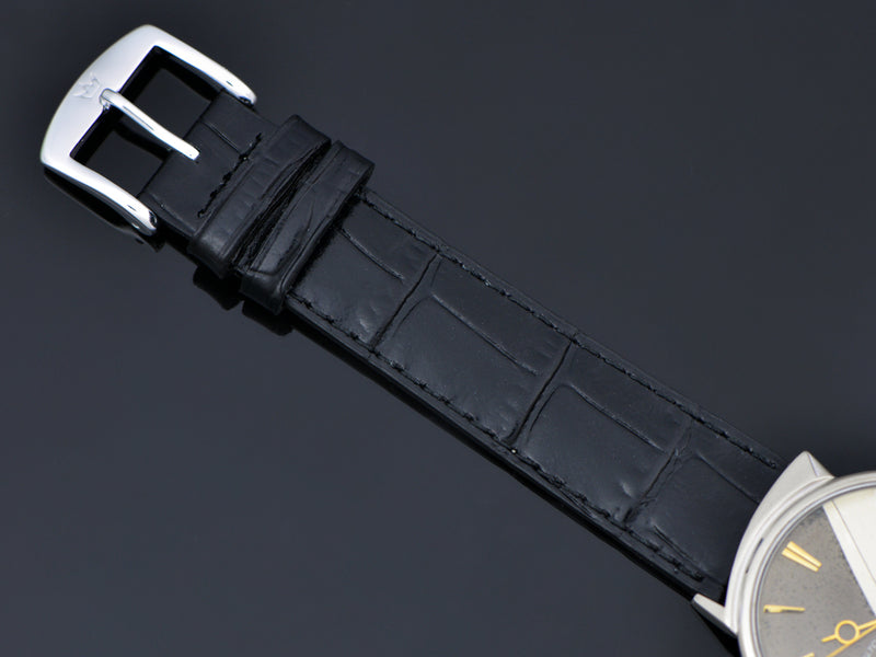 Brand New Genuine Leather Black Alligator Grain watch band with matching Gold Colored Buckle