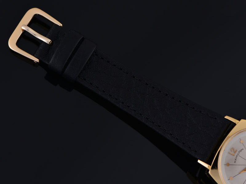 Brand New Genuine Leather Black Buffalo Grain Watch Band with matching gold tone buckle