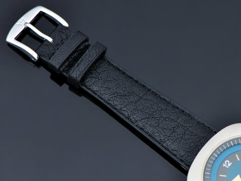 Brand New Genuine Leather Black Buffalo Grain Watch Band with Silver Tone Buckle