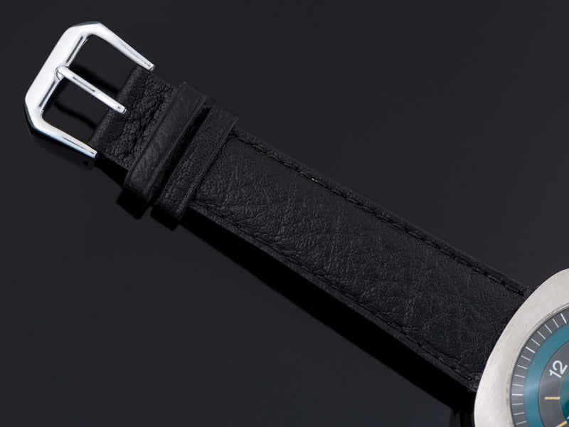 Brand New Genuine Leather Black Buffalo Grain Watch Band with Silver Tone Buckle