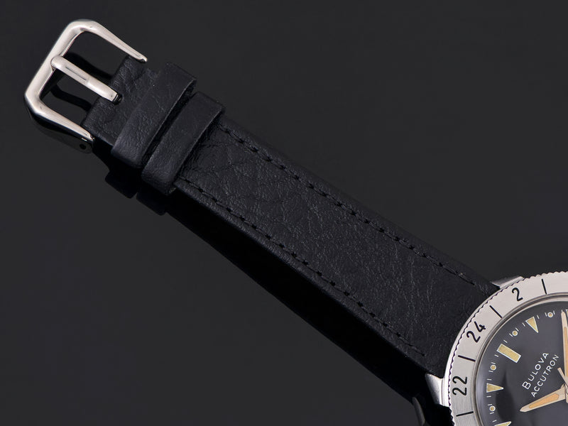 Brand New Genuine Leather Black Calf Grain Strap with matching Silver Tone Buckle