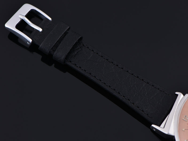 Brand New Genuine Leather Black Calf Grain Watch Strap With Matching Silver Tone Buckle