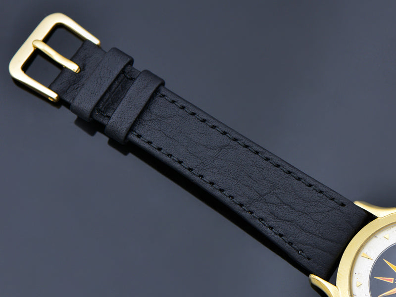 Brand New Genuine Leather Black Calf Skin Watch Band with matching Gold Colored Buckle