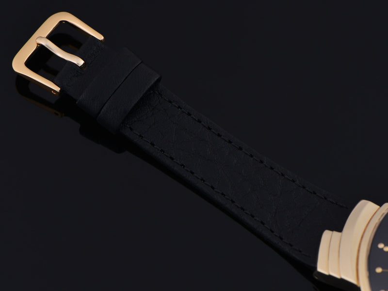 New Genuine Leather Black Watch Strap with matching Gold Tone Buckle