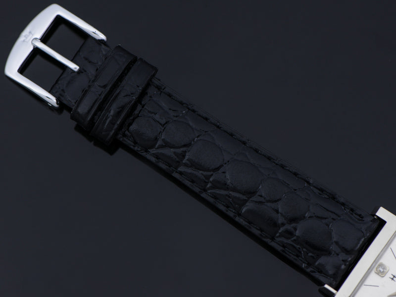 Brand New Genuine Leather Black Crocodile Grain Band with matching Silver Colored Buckle