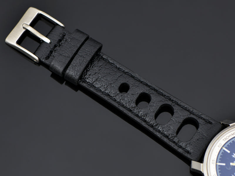 Brand New Genuine Leather Black Rally Strap with Stainless Steel Buckle